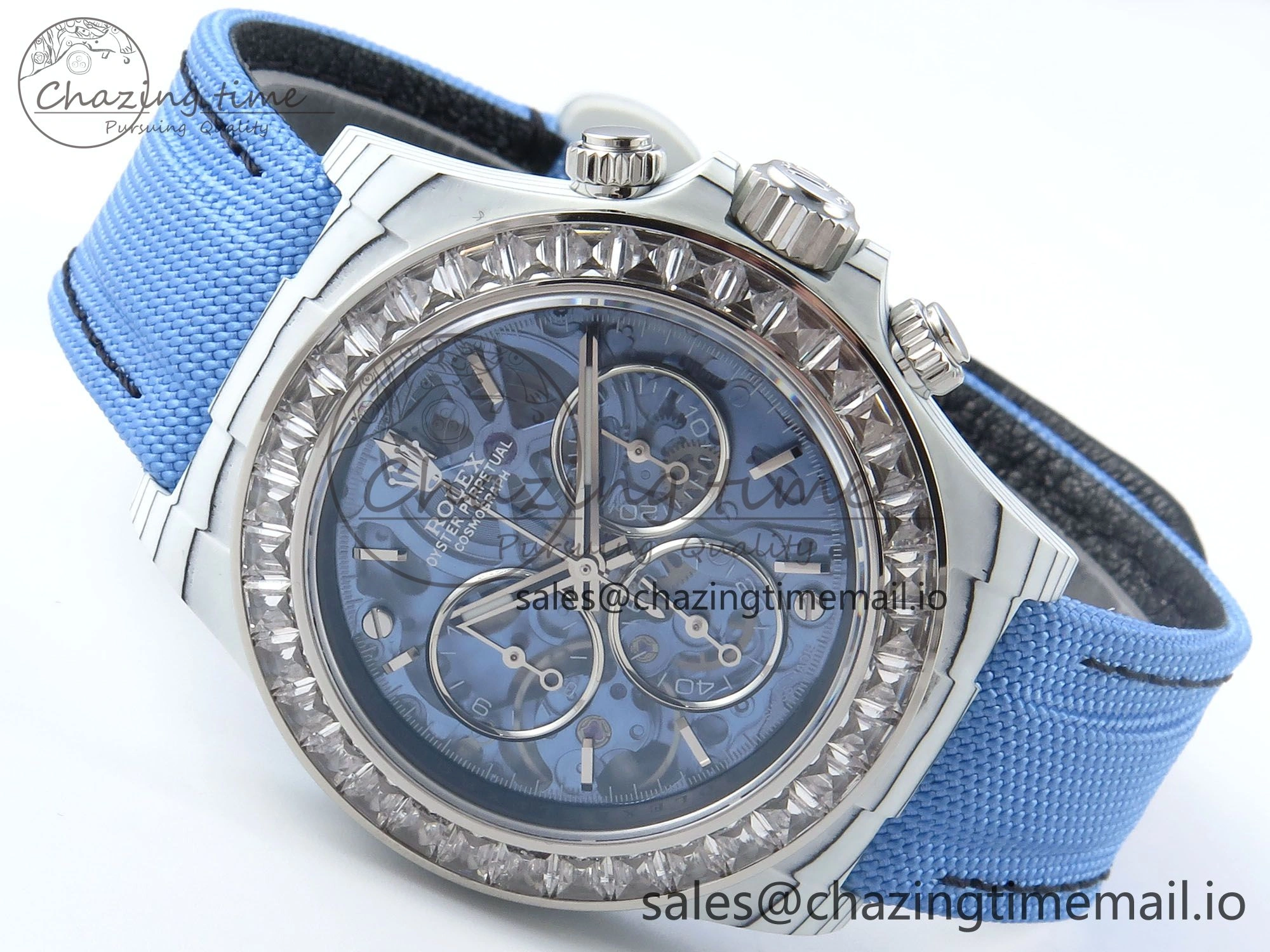 Daytona ZIF REMOULD White Carbon SONIC Best Edition Blue Skeleton Dial Diamonds Bezel on Blue Nylon Strap SA4130