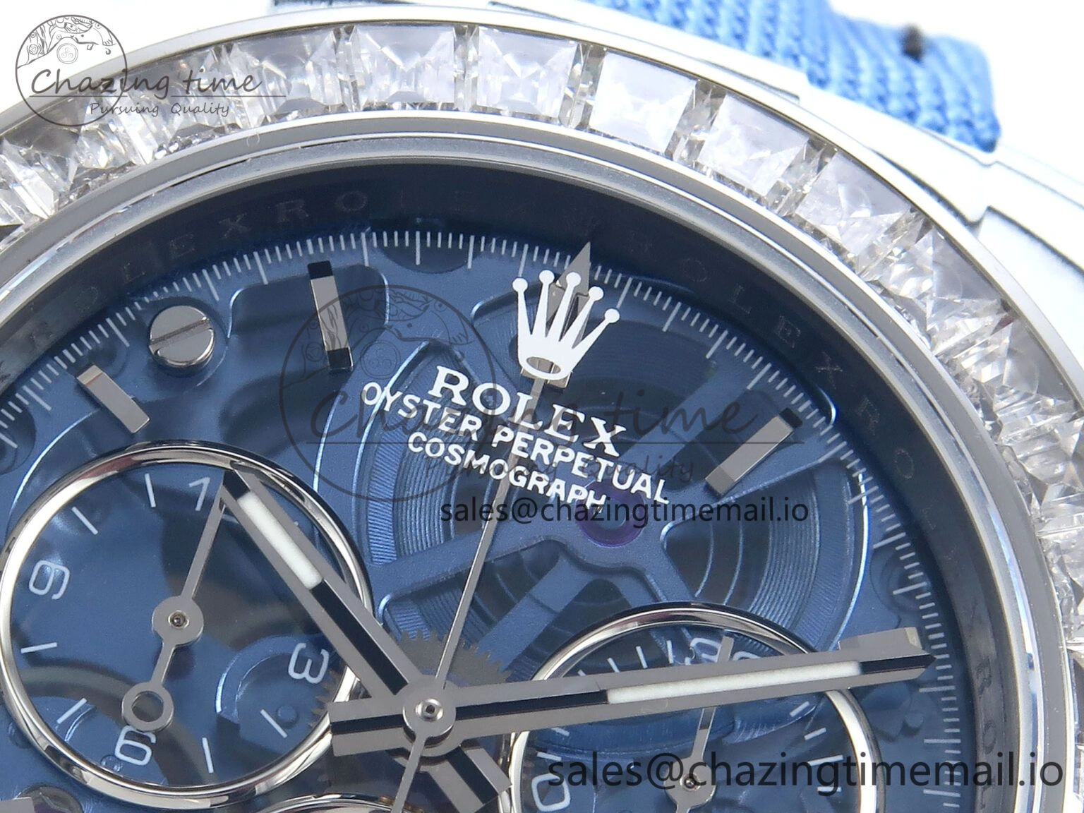 Daytona ZIF REMOULD White Carbon SONIC Best Edition Blue Skeleton Dial Diamonds Bezel on Blue Nylon Strap SA4130