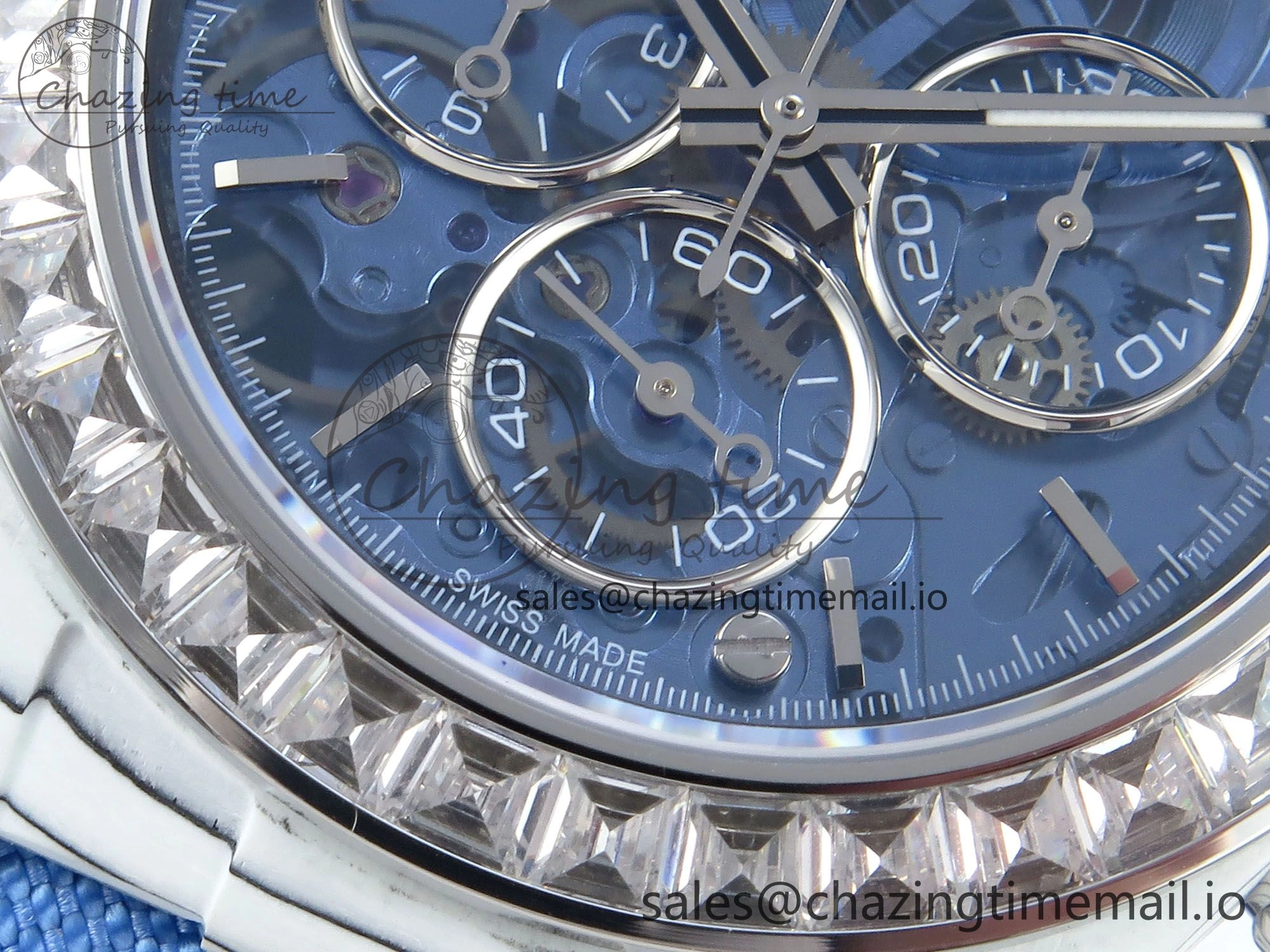 Daytona ZIF REMOULD White Carbon SONIC Best Edition Blue Skeleton Dial Diamonds Bezel on Blue Nylon Strap SA4130