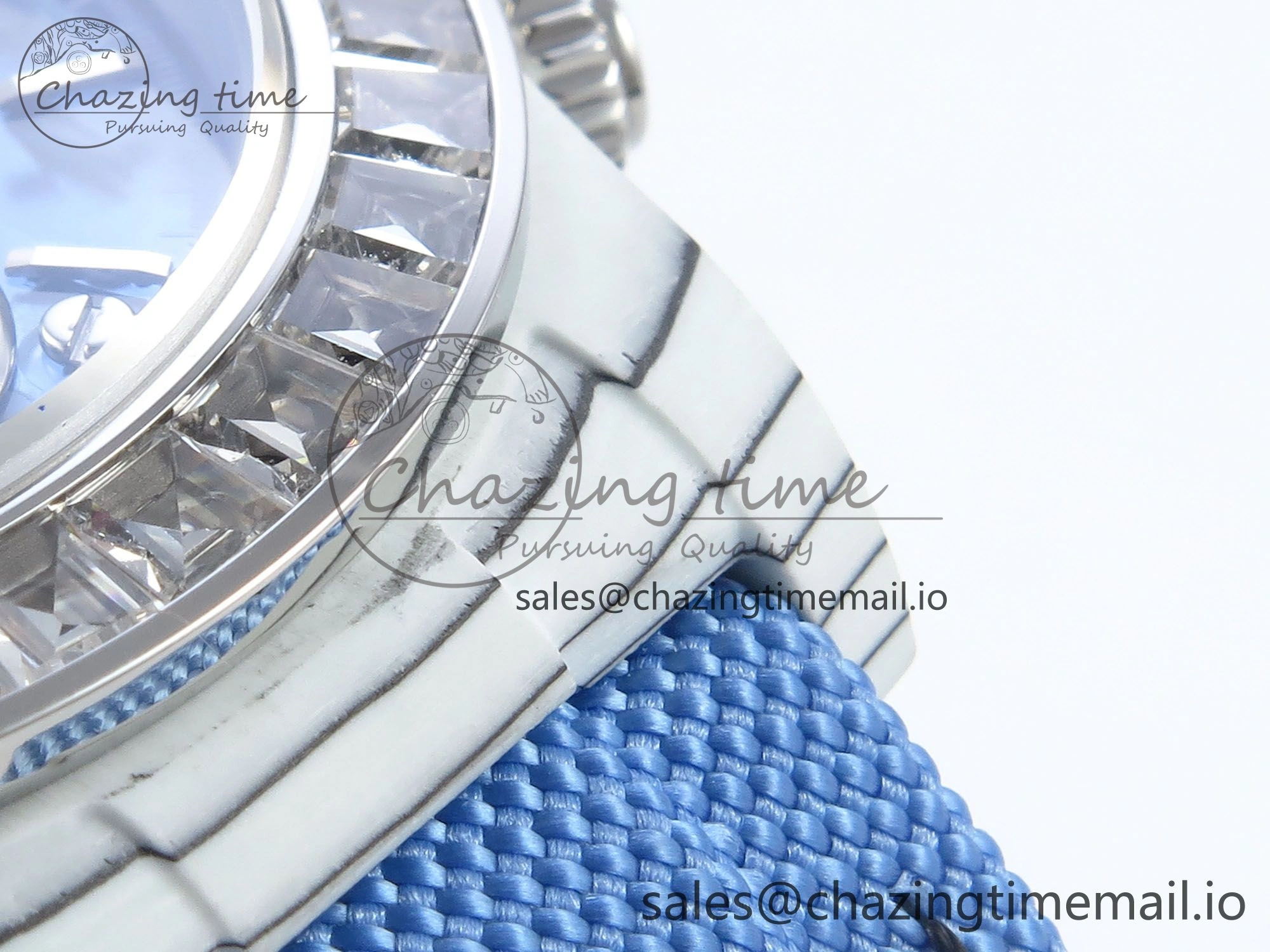 Daytona ZIF REMOULD White Carbon SONIC Best Edition Blue Skeleton Dial Diamonds Bezel on Blue Nylon Strap SA4130