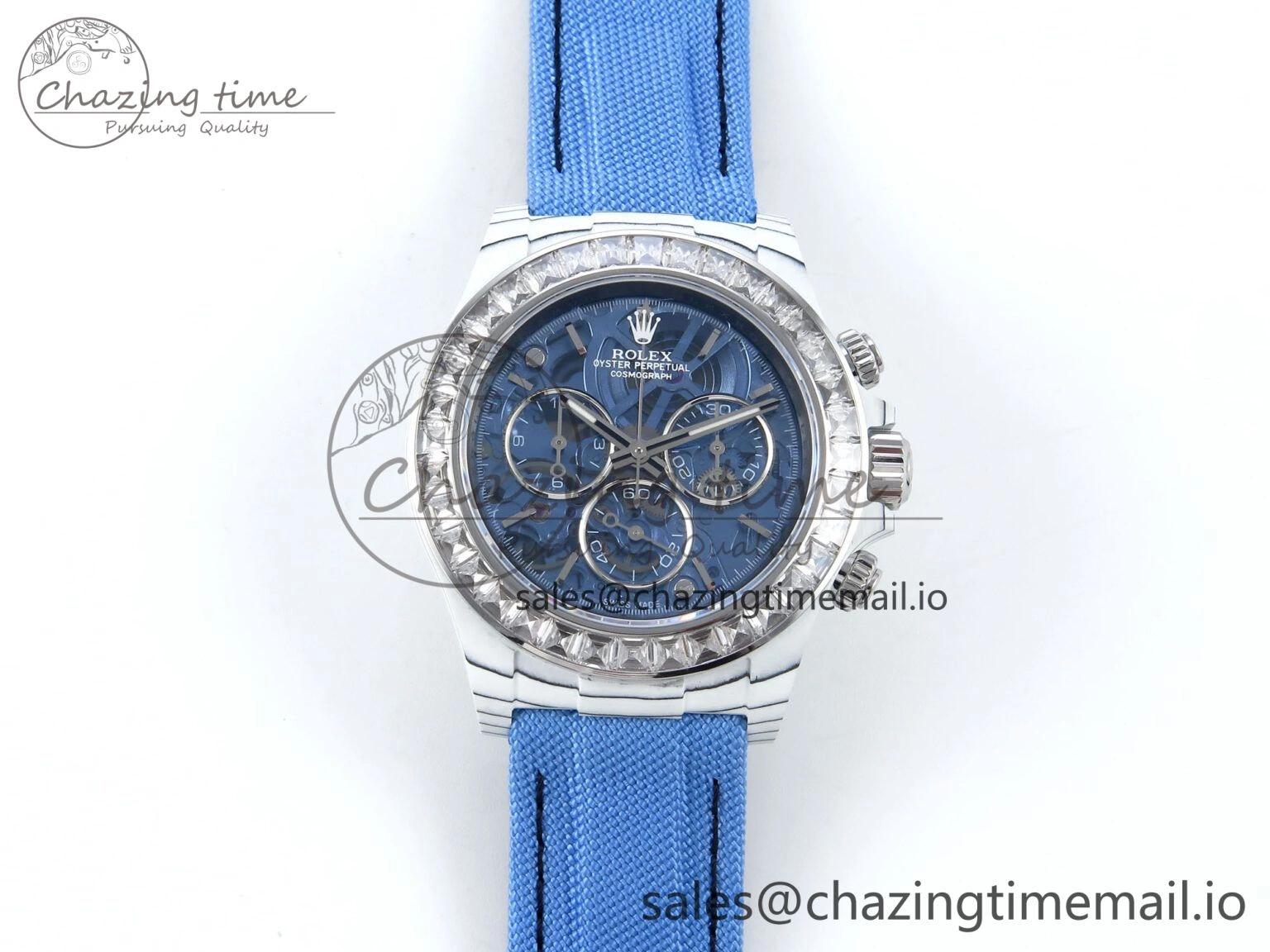 Daytona ZIF REMOULD White Carbon SONIC Best Edition Blue Skeleton Dial Diamonds Bezel on Blue Nylon Strap SA4130