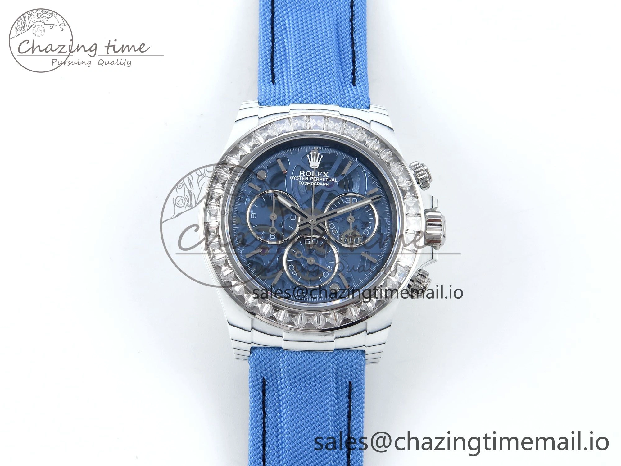 Daytona ZIF REMOULD White Carbon SONIC Best Edition Blue Skeleton Dial Diamonds Bezel on Blue Nylon Strap SA4130