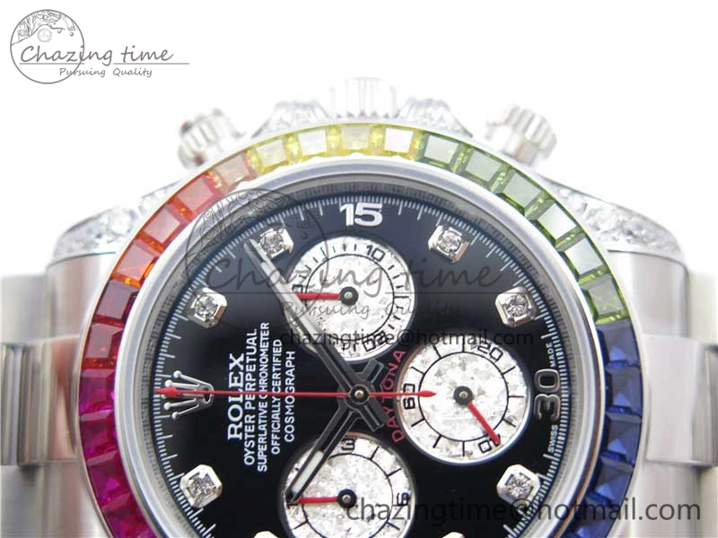 Daytona116599RBOW SS  Rainbow Crystal BLF Best Edition Black Dial on SS Bracelet A4130