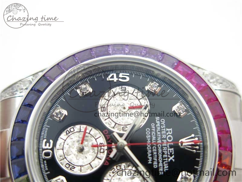 Daytona116599RBOW SS  Rainbow Crystal BLF Best Edition Black Dial on SS Bracelet A4130