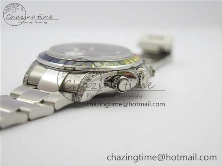 Daytona116599RBOW SS  Rainbow Crystal BLF Best Edition Black Dial on SS Bracelet A4130