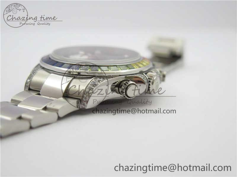 Daytona116599RBOW SS  Rainbow Crystal BLF Best Edition Black Dial on SS Bracelet A4130
