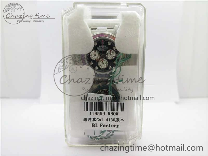 Daytona116599RBOW SS  Rainbow Crystal BLF Best Edition Black Dial on SS Bracelet A4130
