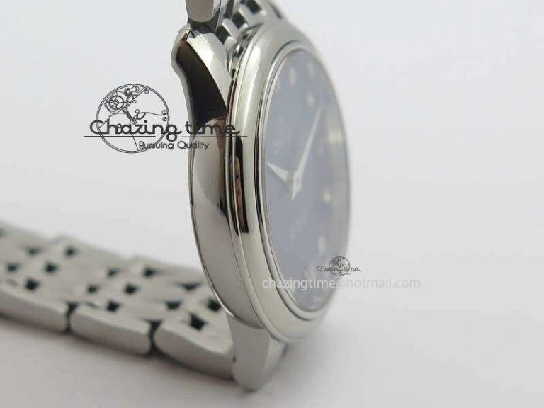 De Ville 27mm Ladies MK 1:1 Best Edition Blue Dial Diamond Markers On SS Bracelet Ronda Quartz