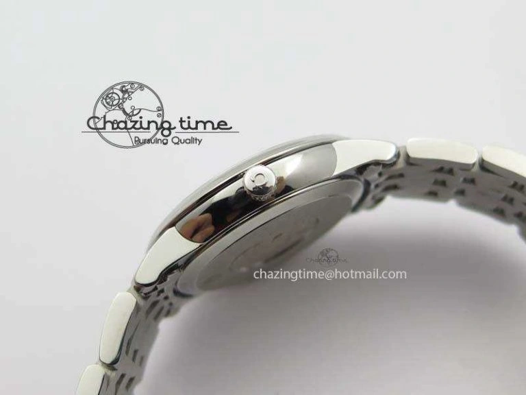 De Ville 27mm Ladies MK 1:1 Best Edition Blue Dial Diamond Markers On SS Bracelet Ronda Quartz