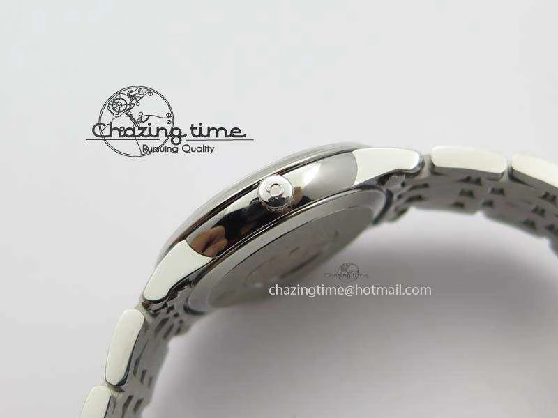 De Ville 27mm Ladies MK 1:1 Best Edition Blue Dial Diamond Markers On SS Bracelet Ronda Quartz