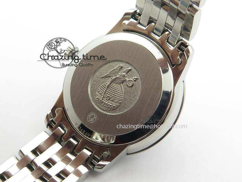 De Ville 27mm Ladies MK 1:1 Best Edition Blue Dial Diamond Markers On SS Bracelet Ronda Quartz