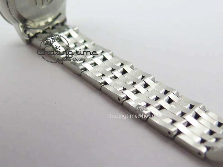 De Ville 27mm Ladies MK 1:1 Best Edition Blue Dial Diamond Markers On SS Bracelet Ronda Quartz