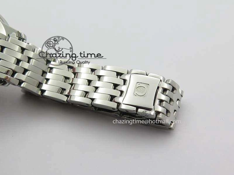 De Ville 27mm Ladies MK 1:1 Best Edition Blue Dial Diamond Markers On SS Bracelet Ronda Quartz