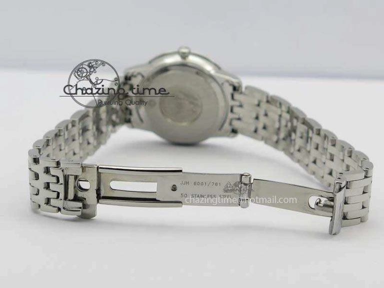 De Ville 27mm Ladies MK 1:1 Best Edition Blue Dial Diamond Markers On SS Bracelet Ronda Quartz