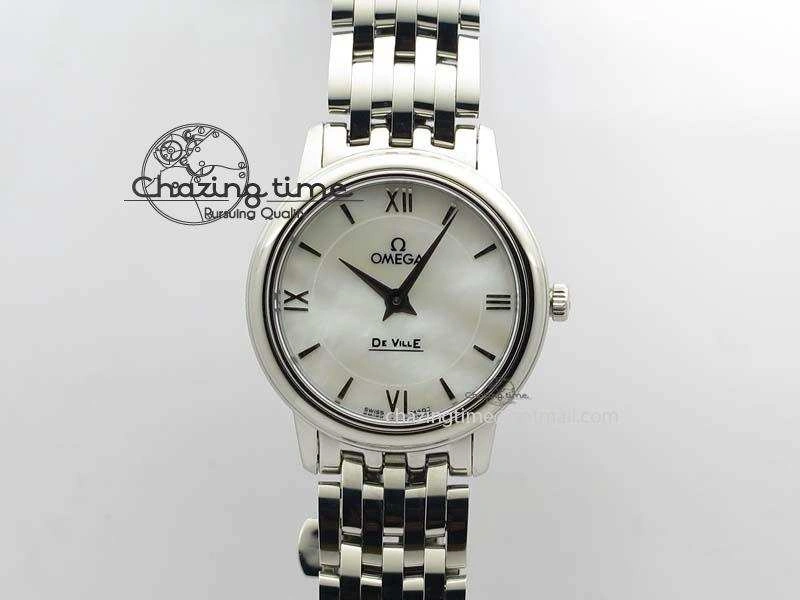 De Ville 27mm Ladies MK 1:1 Best Edition White MOP Dial On SS Bracelet Ronda Quartz