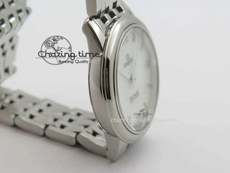 De Ville 27mm Ladies MK 1:1 Best Edition White MOP Dial On SS Bracelet Ronda Quartz