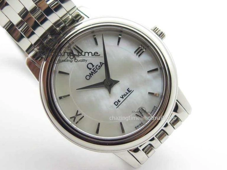De Ville 27mm Ladies MK 1:1 Best Edition White MOP Dial On SS Bracelet Ronda Quartz