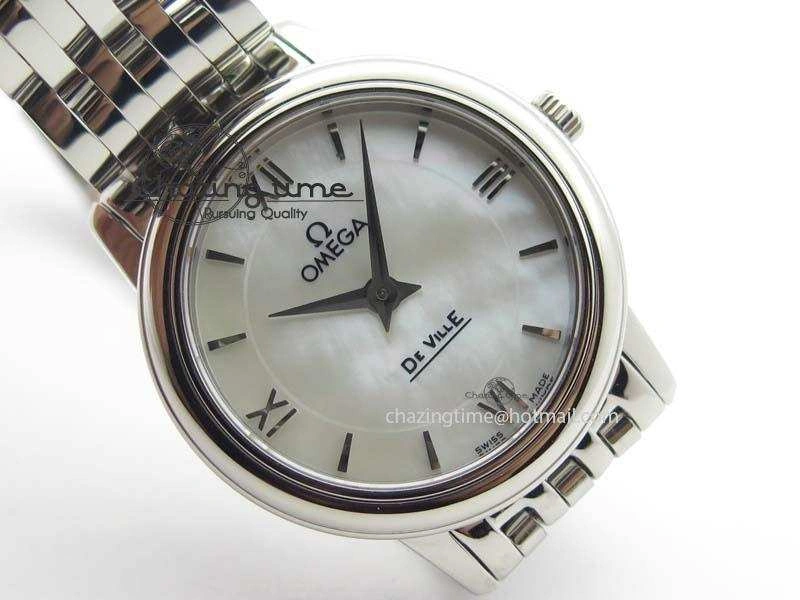 De Ville 27mm Ladies MK 1:1 Best Edition White MOP Dial On SS Bracelet Ronda Quartz