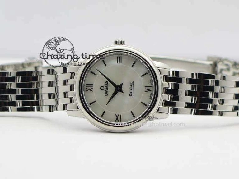 De Ville 27mm Ladies MK 1:1 Best Edition White MOP Dial On SS Bracelet Ronda Quartz