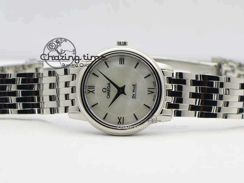De Ville 27mm Ladies MK 1:1 Best Edition White MOP Dial On SS Bracelet Ronda Quartz