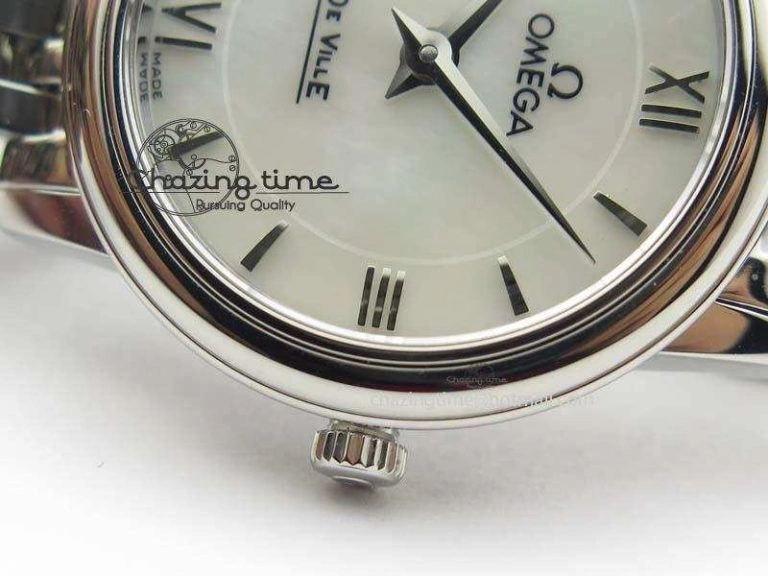 De Ville 27mm Ladies MK 1:1 Best Edition White MOP Dial On SS Bracelet Ronda Quartz