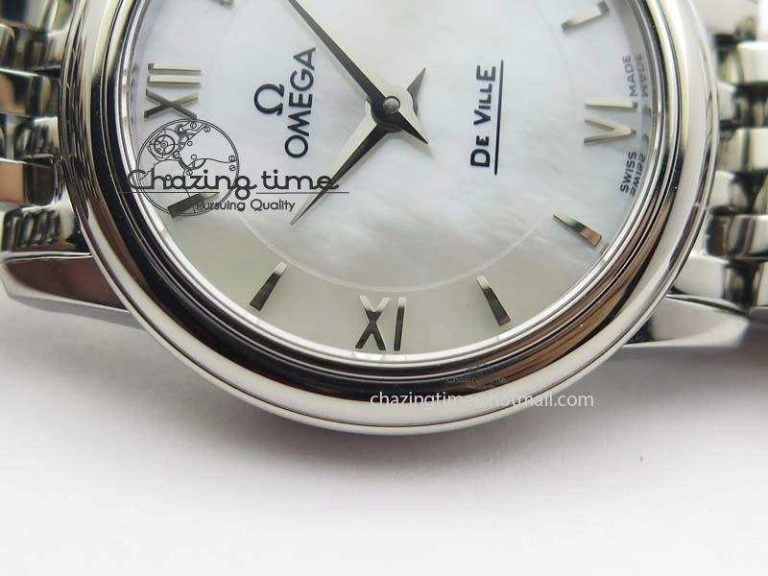 De Ville 27mm Ladies MK 1:1 Best Edition White MOP Dial On SS Bracelet Ronda Quartz