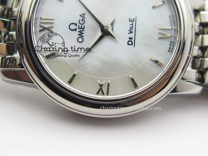 De Ville 27mm Ladies MK 1:1 Best Edition White MOP Dial On SS Bracelet Ronda Quartz
