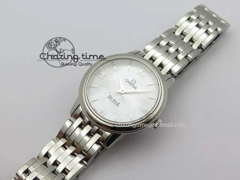 De Ville 27mm Ladies MK 1:1 Best Edition White MOP Dial On SS Bracelet Ronda Quartz