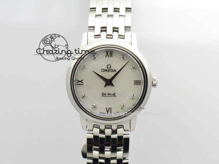 De Ville 27mm Ladies MK 1:1 Best Edition White MOP Diamond Markers On SS Bracelet Ronda Quartz
