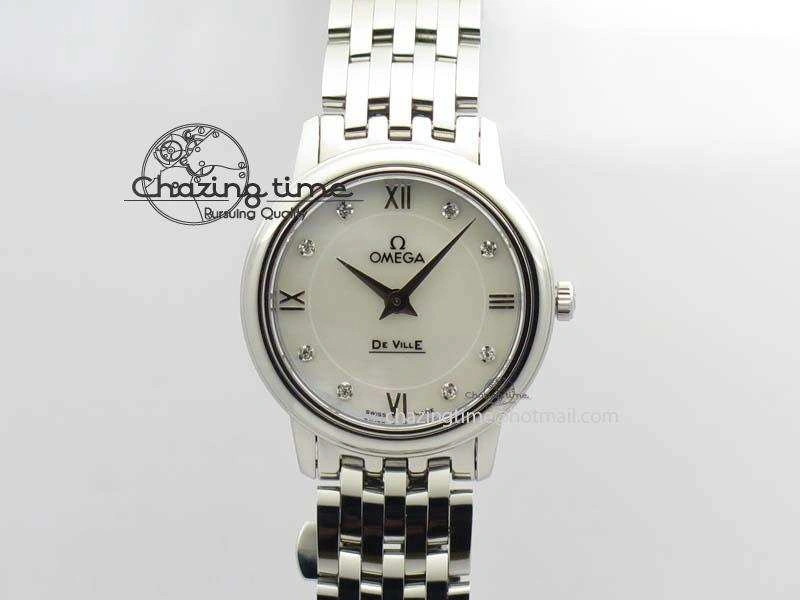 De Ville 27mm Ladies MK 1:1 Best Edition White MOP Diamond Markers On SS Bracelet Ronda Quartz