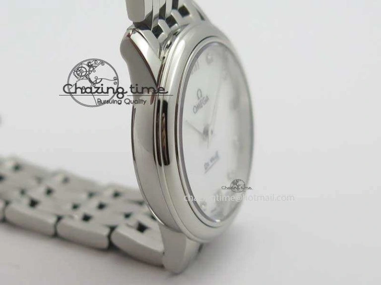 De Ville 27mm Ladies MK 1:1 Best Edition White MOP Diamond Markers On SS Bracelet Ronda Quartz