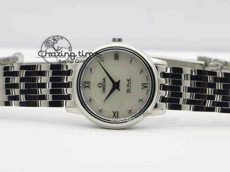 De Ville 27mm Ladies MK 1:1 Best Edition White MOP Diamond Markers On SS Bracelet Ronda Quartz