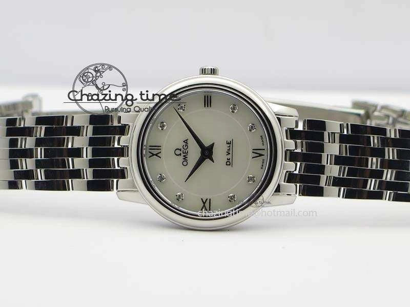 De Ville 27mm Ladies MK 1:1 Best Edition White MOP Diamond Markers On SS Bracelet Ronda Quartz