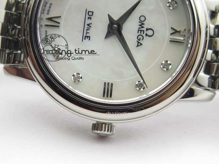 De Ville 27mm Ladies MK 1:1 Best Edition White MOP Diamond Markers On SS Bracelet Ronda Quartz