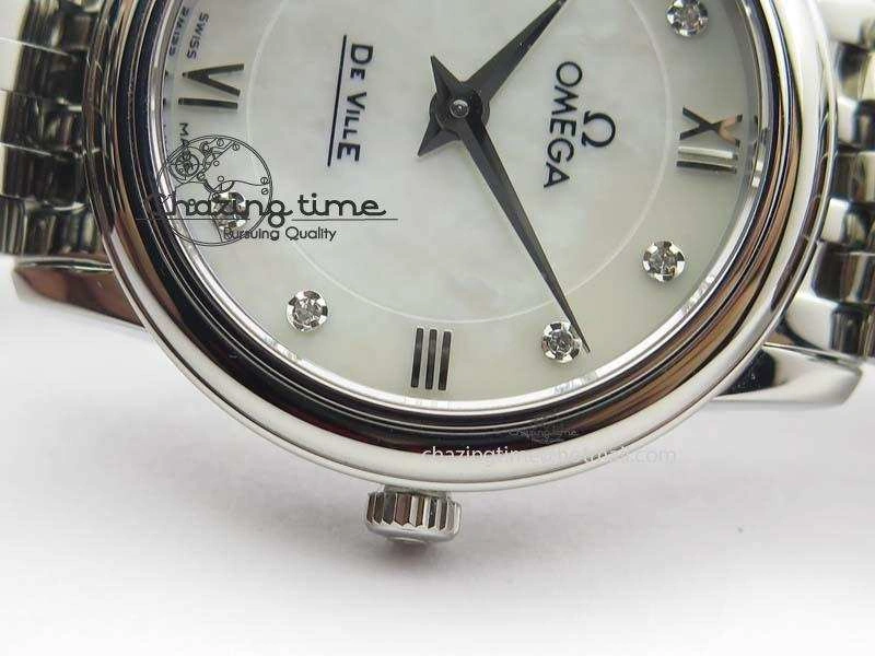 De Ville 27mm Ladies MK 1:1 Best Edition White MOP Diamond Markers On SS Bracelet Ronda Quartz