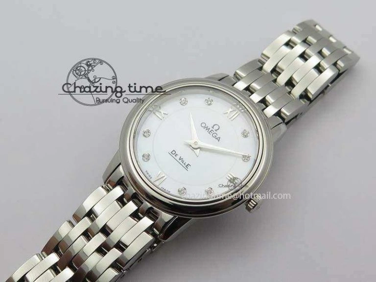 De Ville 27mm Ladies MK 1:1 Best Edition White MOP Diamond Markers On SS Bracelet Ronda Quartz