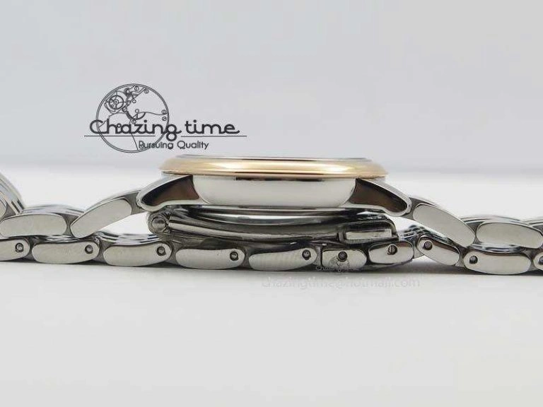 De Ville 27mm SS RG Ladies MK 1:1 Best Edition Blue Dial Diamond Markers On SS Bracelet Ronda Quartz