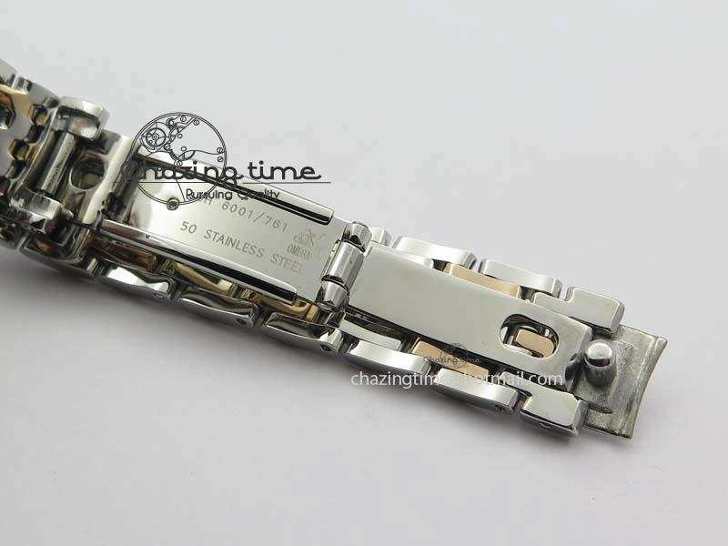 De Ville 27mm SS RG Ladies MK 1:1 Best Edition Blue Dial Diamond Markers On SS Bracelet Ronda Quartz