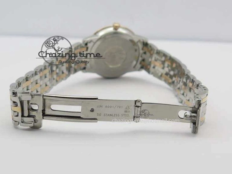 De Ville 27mm SS RG Ladies MK 1:1 Best Edition Blue Dial Diamond Markers On SS Bracelet Ronda Quartz