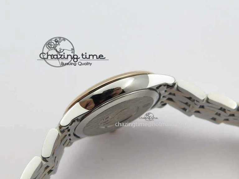De Ville 27mm SS RG Ladies MK 1:1 Best Edition White MOP Dial Diamond Markers On SS Bracelet Ronda Quartz