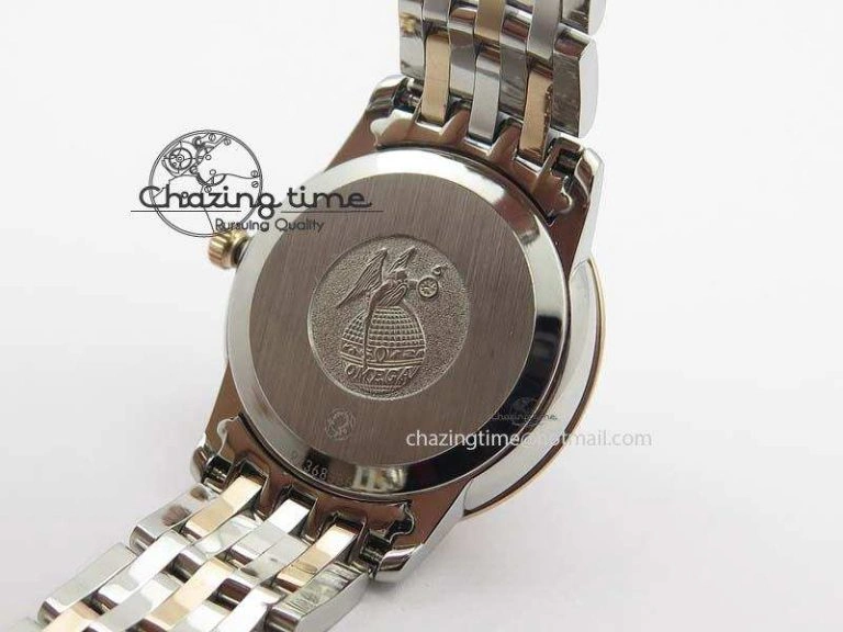 De Ville 27mm SS RG Ladies MK 1:1 Best Edition White MOP Dial Diamond Markers On SS Bracelet Ronda Quartz