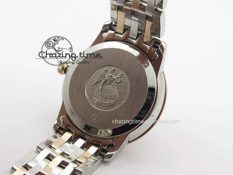 De Ville 27mm SS RG Ladies MK 1:1 Best Edition White MOP Dial Diamond Markers On SS Bracelet Ronda Quartz