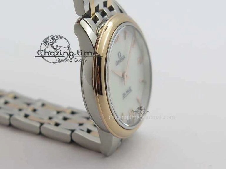 De Ville 27mm SS RG Ladies MK 1:1 Best Edition White MOP Dial On SS Bracelet Ronda Quartz