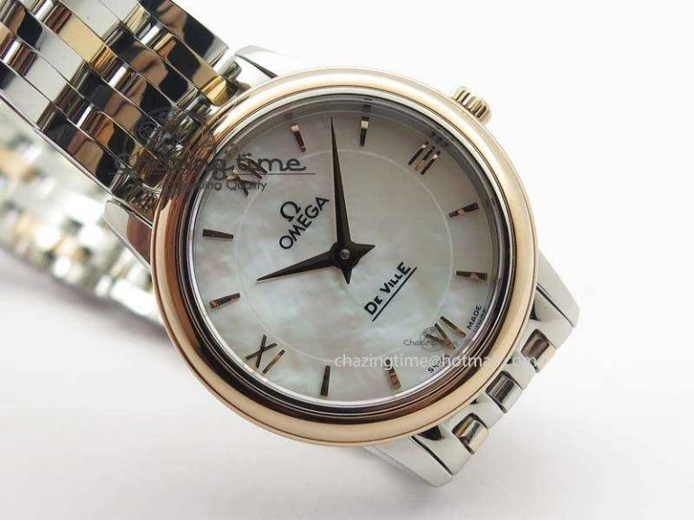 De Ville 27mm SS RG Ladies MK 1:1 Best Edition White MOP Dial On SS Bracelet Ronda Quartz