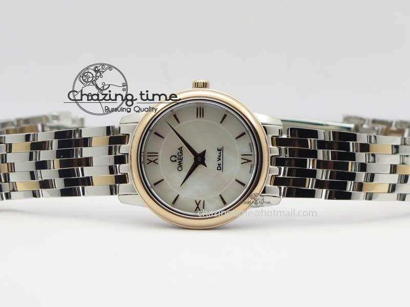 De Ville 27mm SS RG Ladies MK 1:1 Best Edition White MOP Dial On SS Bracelet Ronda Quartz