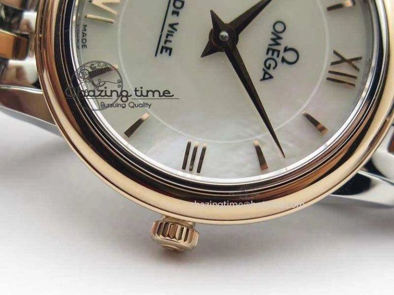 De Ville 27mm SS RG Ladies MK 1:1 Best Edition White MOP Dial On SS Bracelet Ronda Quartz
