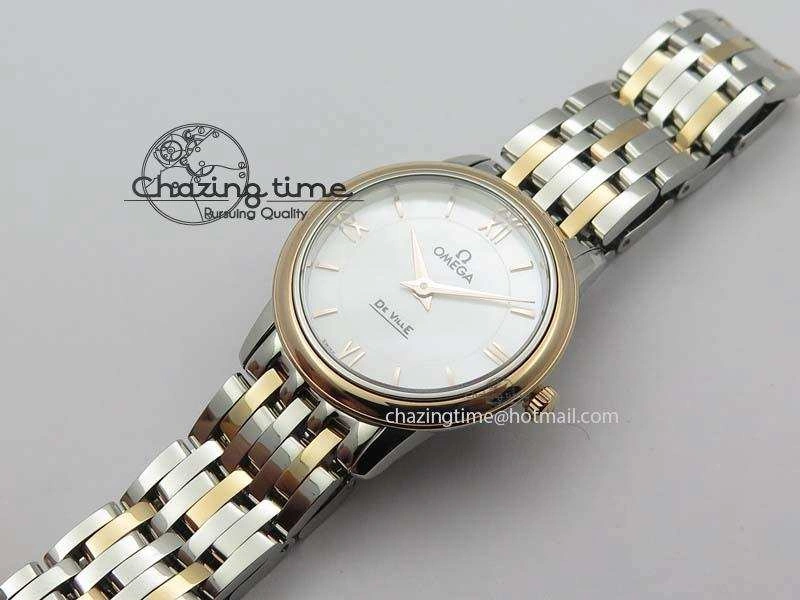 De Ville 27mm SS RG Ladies MK 1:1 Best Edition White MOP Dial On SS Bracelet Ronda Quartz