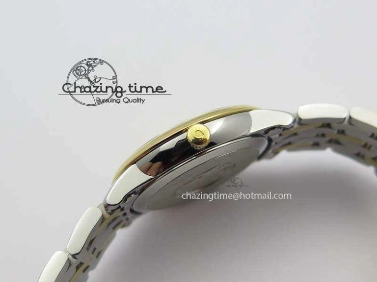 De Ville 27mm SS YG Ladies MK 1:1 Best Edition Blue Dial Diamond Markers On SS Bracelet Ronda Quartz
