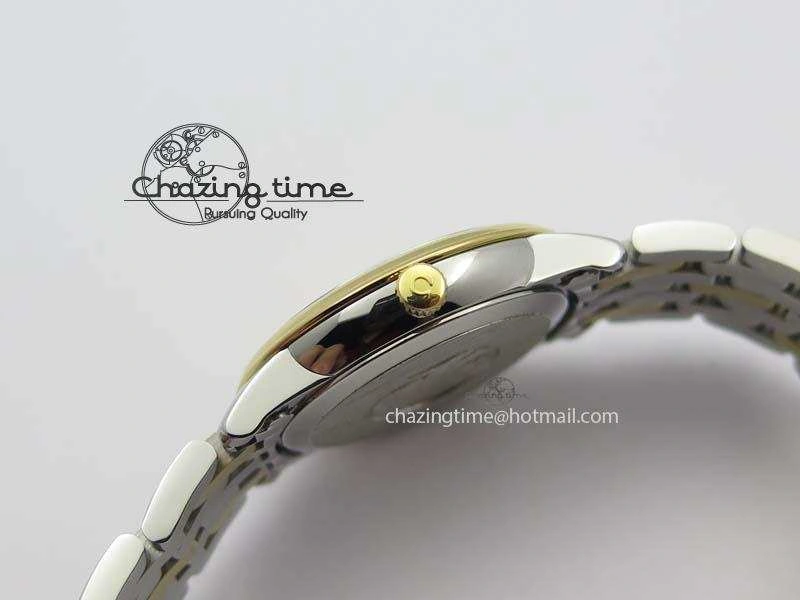 De Ville 27mm SS YG Ladies MK 1:1 Best Edition Blue Dial Diamond Markers On SS Bracelet Ronda Quartz