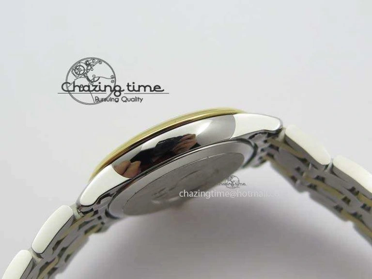 De Ville 27mm SS YG Ladies MK 1:1 Best Edition Blue Dial Diamond Markers On SS Bracelet Ronda Quartz